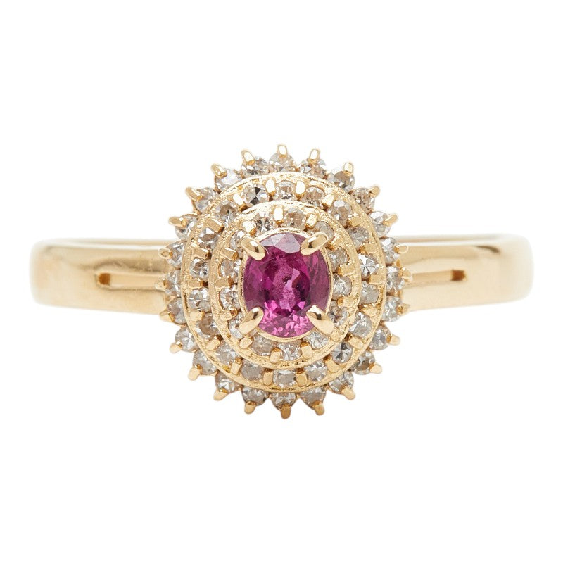 K18YG イエローゴールド ルビー0.25ct ダイヤ0.30ct リング 指輪 レディース 14.5号 【中古】