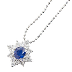 Pt900 プラチナ Pt850 プラチナ サファイア ダイヤ0.30ct 雪の結晶モチーフ ペンダント ネックレス レディース 【中古】