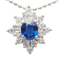 Pt900 プラチナ Pt850 プラチナ サファイア ダイヤ0.30ct 雪の結晶モチーフ ペンダント ネックレス レディース 【中古】