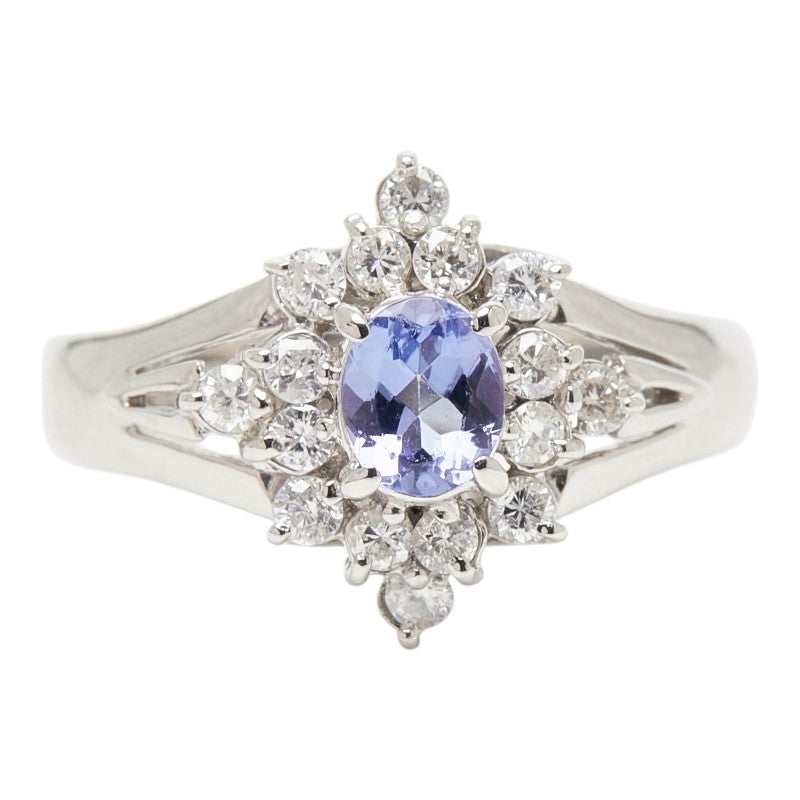 Pt900 プラチナ タンザナイト0.33ct ダイヤ 雪の結晶モチーフ リング 指輪 レディース 8号 【中古】