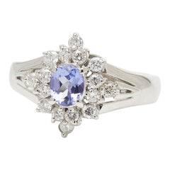 Pt900 プラチナ タンザナイト0.33ct ダイヤ 雪の結晶モチーフ リング 指輪 レディース 8号 【中古】