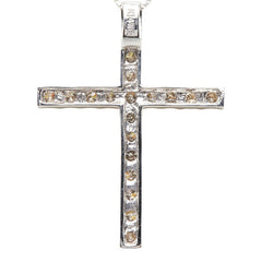 K14WG ホワイトゴールド ダイヤ0.70ct クロスモチーフ ペンダント ネックレス レディース 【中古】