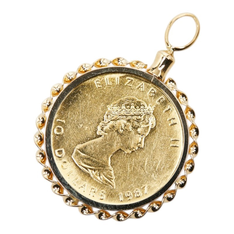K24IG インゴット K18YG イエローゴールド メープルリーフ 1/4oz カナダ エリザベス2世 10ドル金貨 ペンダントトップ ネックレス レディース 【中古】