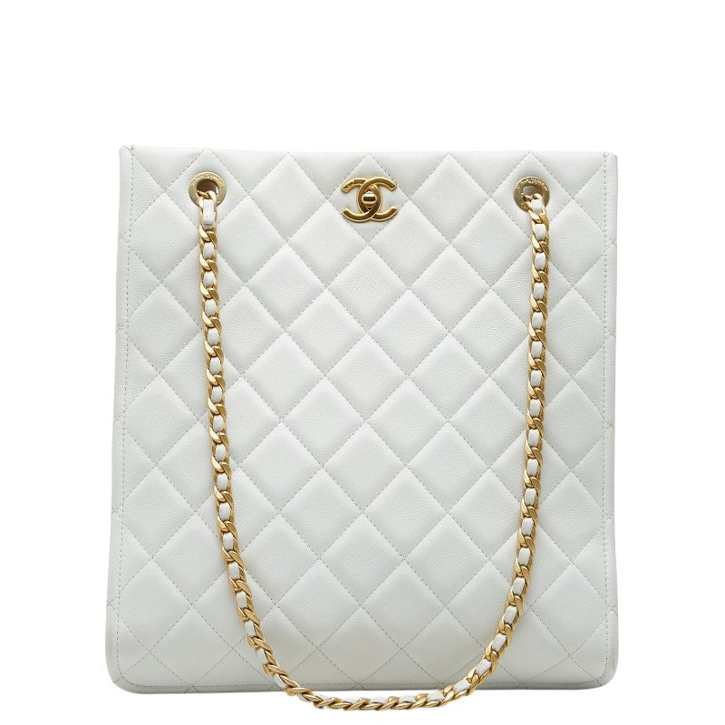 シャネル ココマーク マトラッセ チェーン トートバッグ ショルダーバッグ ホワイト キャビアスキン レディース CHANEL 【中古】