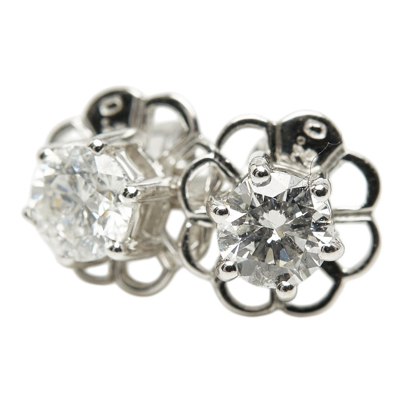 K18WG ホワイトゴールド ダイヤ0.50ct フラワーモチーフ ピアス レディース 【中古】
