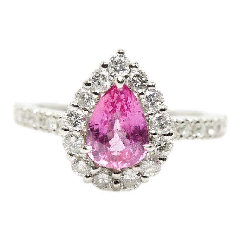 Pt900 プラチナ ピンクサファイア1.208ct ダイヤ0.70ct ペアーシェイプ しずく型 リング 指輪 レディース 9号 【中古】