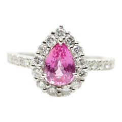 Pt900 プラチナ ピンクサファイア1.208ct ダイヤ0.70ct ペアーシェイプ しずく型 リング 指輪 レディース 9号 【中古】