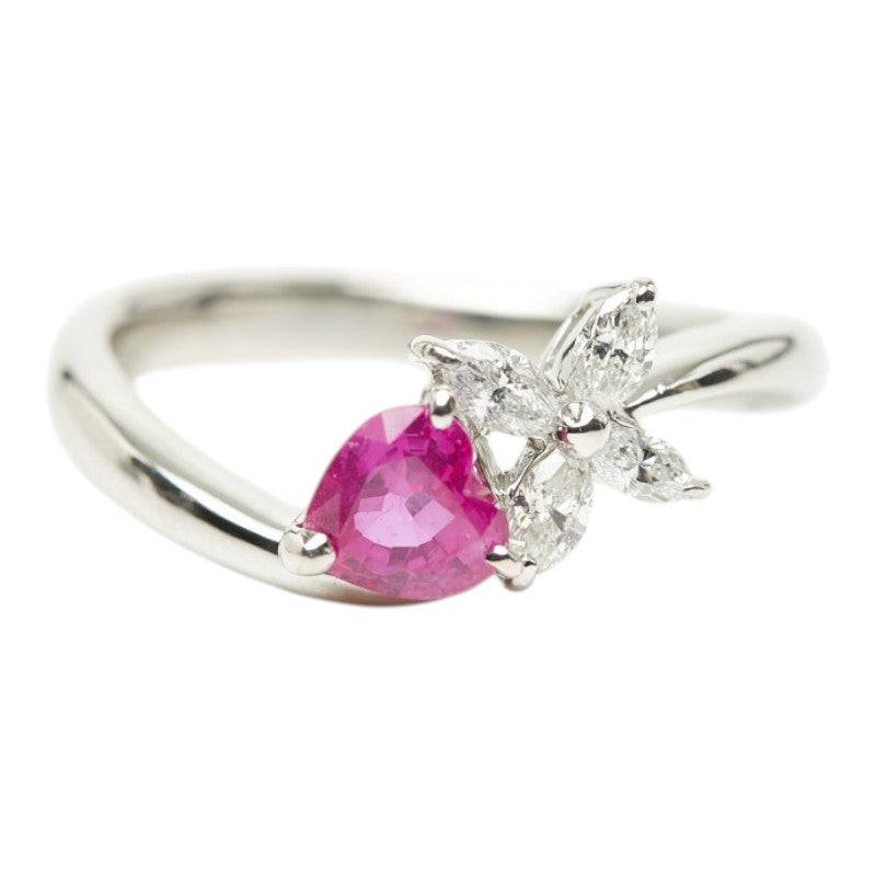 Pt900 プラチナ ルビー0.64ct ダイヤ0.24ct ハートモチーフ フラワー リング 指輪 レディース 11.5号 【中古】
