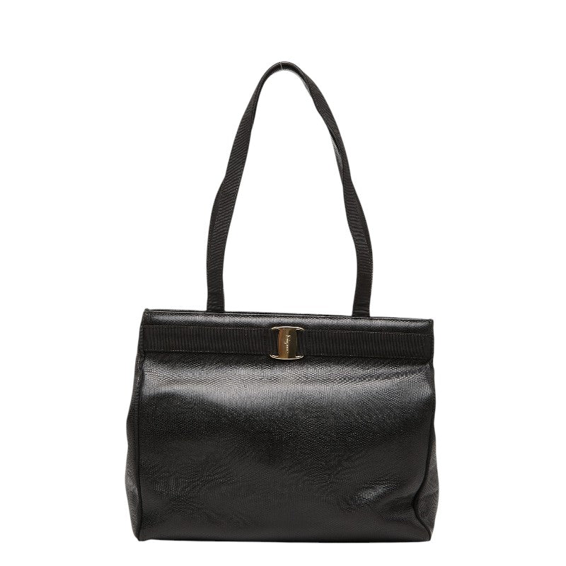 サルヴァトーレフェラガモ ヴァラ リザード型押し トートバッグ BA21 2530 ブラック レザー レディース Salvatore Ferragamo 【中古】