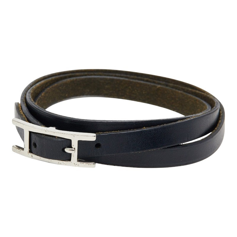 エルメス アピ3 ロング ブレスレット 3連 ブラック レザー レディース HERMES 【中古】