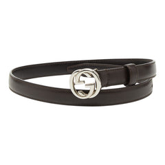 グッチ インターロッキングG ロゴバックル ベルト サイズ70 28 ダークブラウン レザー レディース GUCCI 【中古】