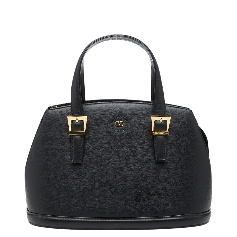 ヴァレンティノ ロゴ ハンドバッグ ブラック レザー レディース VALENTINO 【中古】