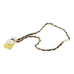シャネル NO19 香水瓶 パフュームボトル モチーフ ネックレス クリア ゴールド ブラック ガラス メッキ レザー レディース CHANEL 【中古】