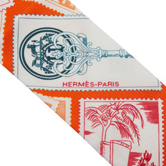 エルメス ツイリー Le Philateliste du Faubourg フォーブルの切手愛好家 スカーフ ホワイト マルチカラー レディース HERMES 【中古】