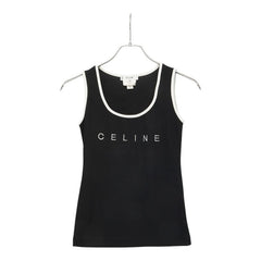 セリーヌ ロゴ タンクトップ キャミソール ノースリーブ サイズ：38 ブラック ホワイト ポリエステル ナイロン レディース CELINE 【中古】