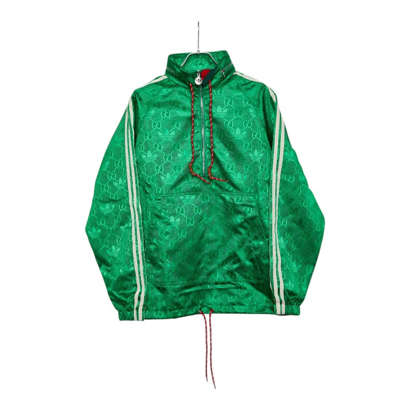 グッチ × アディダス adidas マクロGG ハーフジップ アノラック ジャケット サイズ44 グリーン ナイロン ポリエステル レーヨン コットン メンズ GUCCI 中古