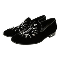 ジミーチュウ - オペラシューズ ドレスシューズ サイズ 42 1/2 ブラック ベルベット レザー ビジュー メンズ JIMMY CHOO 【中古】
