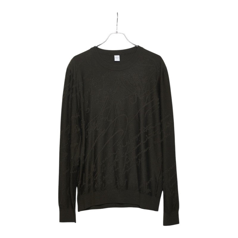 ベルルッティ カリグラフィー クルーネック セーター ニット サイズL カーキ ウール メンズ Berluti 【中古】