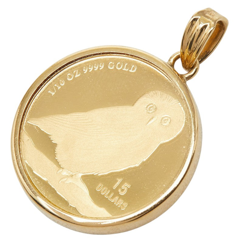 K24IG インゴット K18YG イエローゴールド ツバルフクロウ 2018年 1/10oz エリザベス2世 15ドル金貨 ペンダントトップ ネックレス レディース 【中古】