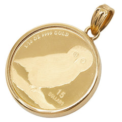 K24IG インゴット K18YG イエローゴールド ツバルフクロウ 2018年 1/10oz エリザベス2世 15ドル金貨 ペンダントトップ ネックレス レディース 【中古】