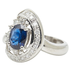 Pt850 プラチナ サファイア1.28ct ダイヤ0.43ct リング 指輪 レディース 9号 【中古】