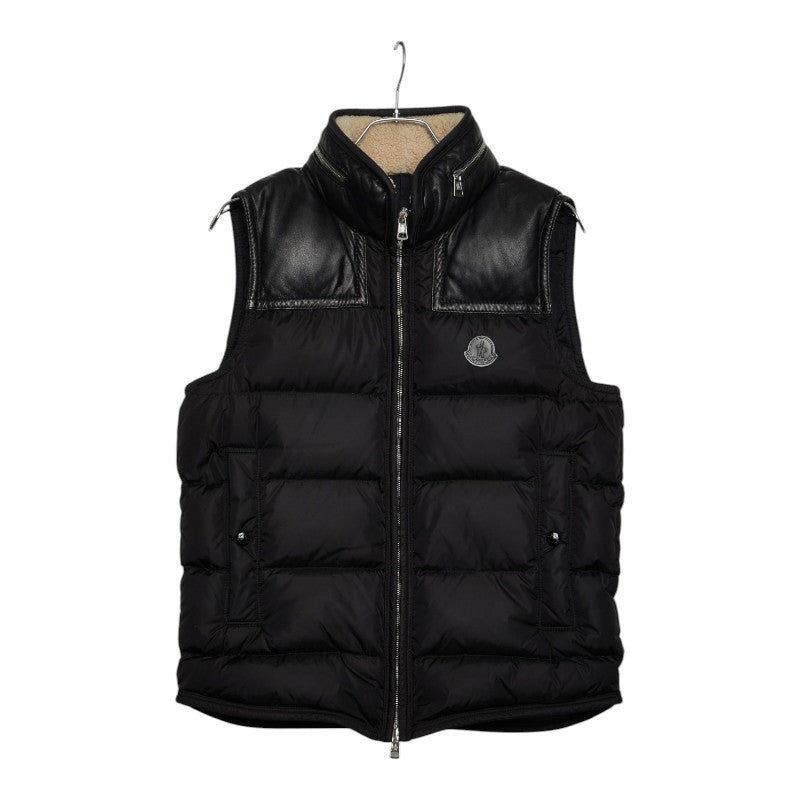 モンクレール ミレー MILLAIS ダウンベスト サイズ1 C20914337585 ブラック ナイロン レザー ダウン/フェザー メンズ MONCLER 【中古】