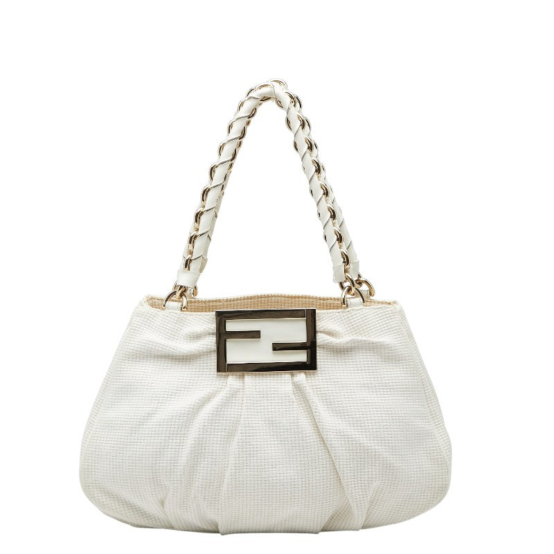 フェンディ ミア チェーン ハンドバッグ 8BR615 ホワイト キャンバス エナメル レディース FENDI 【中古】