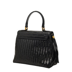 フェンディ フリンジ 編み込み ハンドバッグ ショルダーバッグ 2WAY ブラック レザー レディース FENDI 【中古】