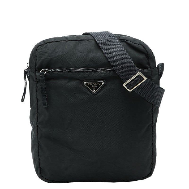 プラダ 三角ロゴプレート 斜め掛け ショルダーバッグ ブラック ナイロン レザー レディース PRADA 【中古】