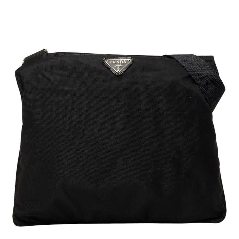 プラダ 三角ロゴプレート ショルダーバッグ ブラック ナイロン レディース PRADA 【中古】