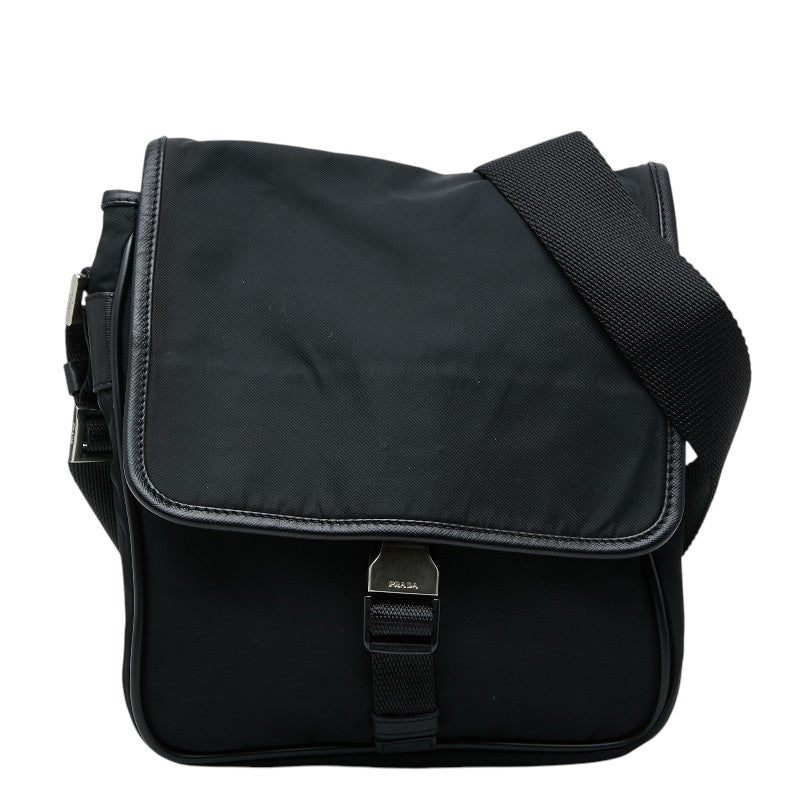 プラダ 三角ロゴプレート 斜め掛け ショルダーバッグ V167 ネロ ブラック サフィアーノレザー レディース PRADA 【中古】
