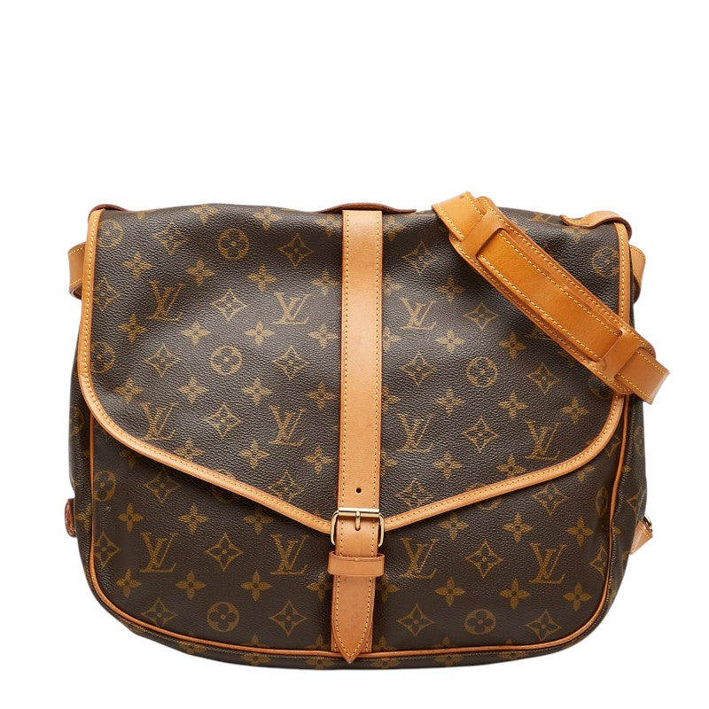 ルイ ヴィトン モノグラム ソミュール35 斜め掛け ショルダーバッグ M42254 ブラウン PVC レザー レディース LOUIS VUITTON 【中古】