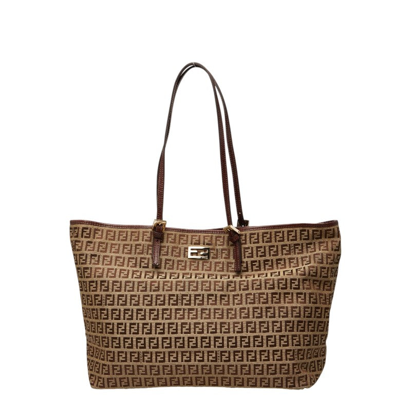 フェンディ ズッキーノ トートバッグ 8BH127 ベージュ ブラウン キャンバス レザー レディース FENDI 【中古】