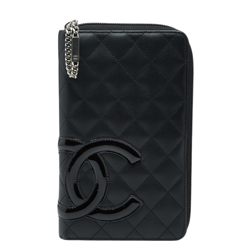 シャネル カンボンライン ココマーク ラウンドファスナー 長財布 ブラック レザー エナメル レディース CHANEL 【中古】