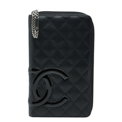 シャネル カンボンライン ココマーク ラウンドファスナー 長財布 ブラック レザー エナメル レディース CHANEL 【中古】