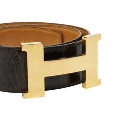エルメス コンスタンス Hベルト ヴィンテージ ブラウン クロコダイル レザー メンズ HERMES 【中古】