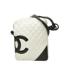 シャネル カンボンライン ココマーク ショルダーバッグ ホワイト ブラック ラムスキン レディース CHANEL 【中古】