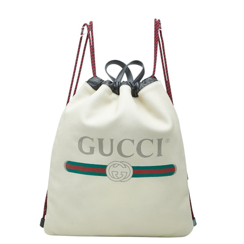 グッチ シェリーライン ドローストリング リュック バックパック 巾着 516639 アイボリー レザー レディース GUCCI 【中古】