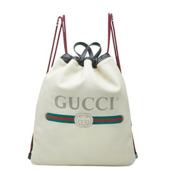 グッチ シェリーライン ドローストリング リュック バックパック 巾着 516639 アイボリー レザー レディース GUCCI 【中古】