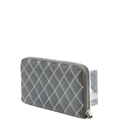 シャネル ココマーク ウルトラステッチ ラウンドジップ 長財布 グレー ラムスキン レディース CHANEL 【中古】
