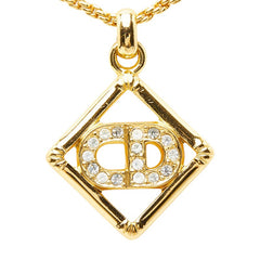 ディオール CDロゴ ひし形 チェーン ペンダント ネックレス ゴールド ラインストーン メッキ レディース Dior 【中古】