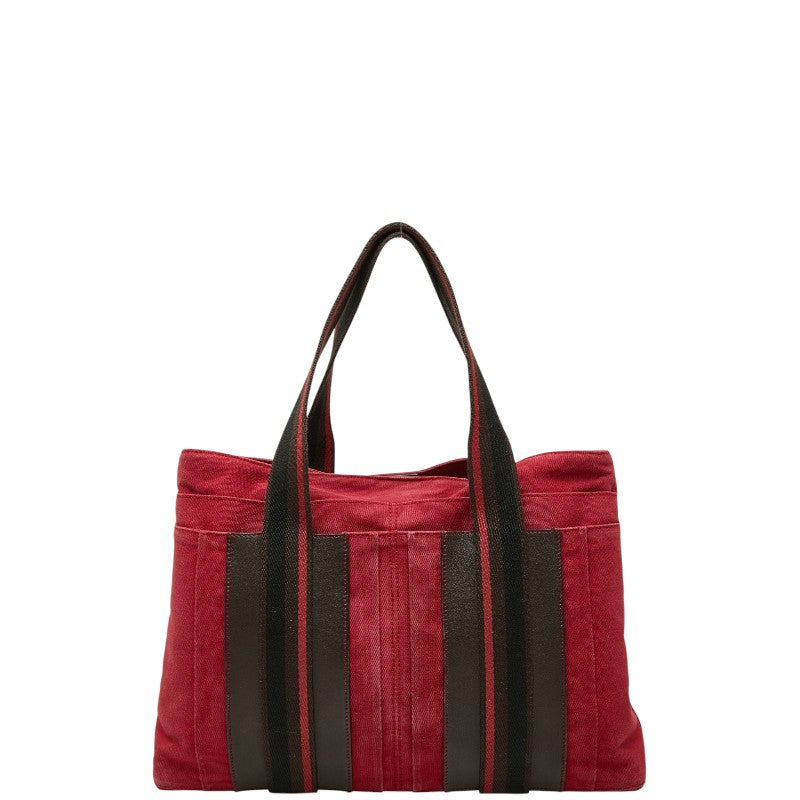 エルメス トロカホリゾンタルMM トートバッグ ハンドバッグ レッド ブラウン ブラック キャンバス レザー レディース HERMES 【中古】