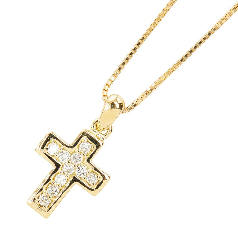 K18YG イエローゴールド ダイヤ0.13ct クロスモチーフ ペンダント ネックレス レディース 【中古】