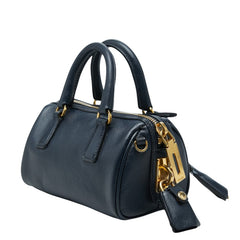 プラダ 三角ロゴプレート ミニハンドバッグ ショルダーバッグ 2WAY ネイビー サフィアーノレザー レディース PRADA 【中古】