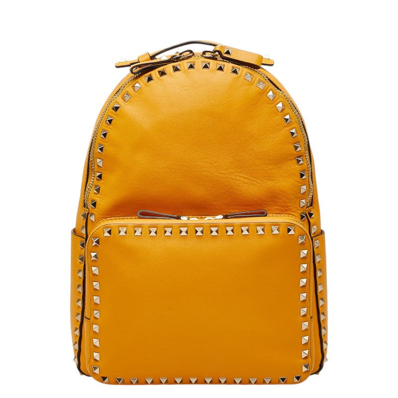 ヴァレンチノ ロックスタッズ リュック バックパック イエロー ゴールド レザー レディース Valentino 【中古】