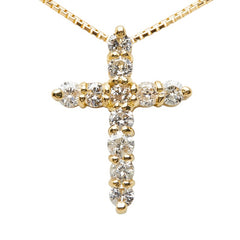 K18YG イエローゴールド ダイヤ0.55ct クロスモチーフ ペンダント ネックレス レディース 【中古】