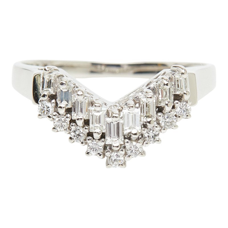 Pt900 プラチナ ダイヤ0.35ct V字リング リング 指輪 レディース 12.5号 【中古】