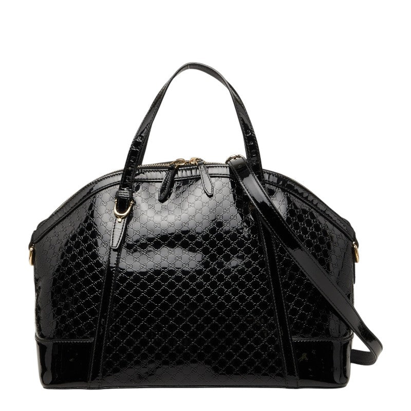 グッチ マイクログッチシマ ハンドバッグ ショルダーバッグ 2WAY 309614 ブラック エナメル レディース GUCCI 【中古】