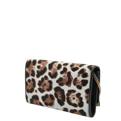 ジミーチュウ レオパード チェーン ウォレット 長財布 ブルー ブラウン ブラック ハラコ レザー レディース JIMMY CHOO 【中古】