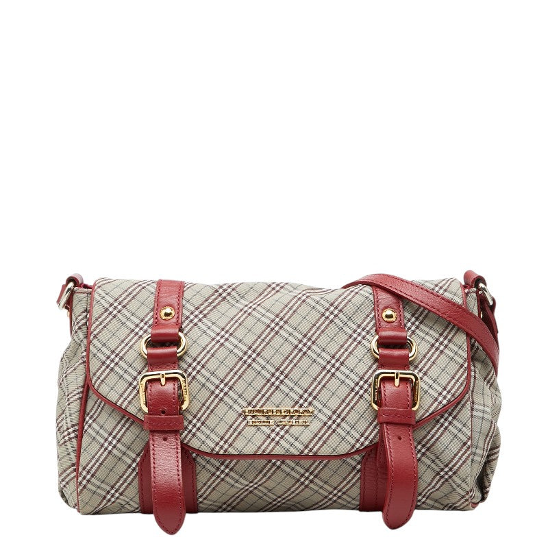 バーバリー ノバチェック ショルダーバッグ ベージュ レッド ナイロン レザー レディース BURBERRY 【中古】